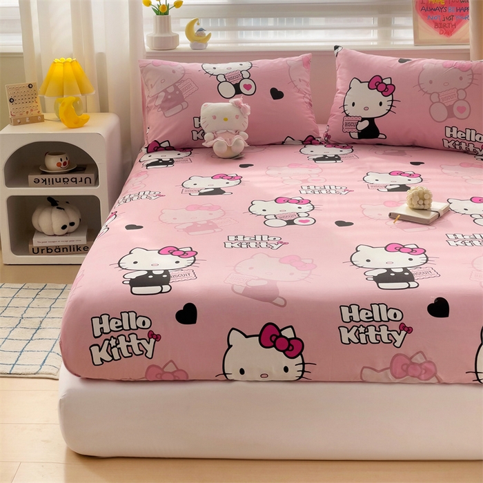 91家纺网 家纺一手货源 找家纺 名兮家居 2025新款正版授权经典奥特曼-三丽鸥全棉印花床笠 爱心kt