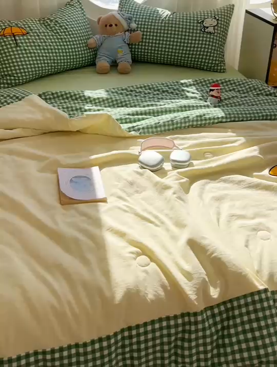 91家纺网 家纺一手货源 找家纺 （总）子钦2025春夏新款水洗棉云朵棉毛巾绣ins风单夏被夏被四件套