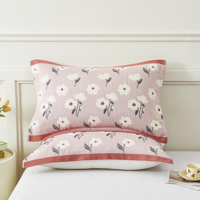 91家纺网 家纺一手货源 找家纺 2025新款纯棉加厚精梳棉纱布枕巾 夏至-粉 52*78cm/对