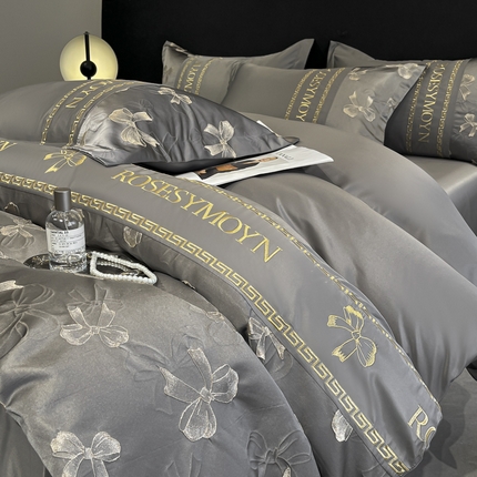 金阳光家纺 2025新款金丝提花浮雕水洗天丝四件套 情结-灰
