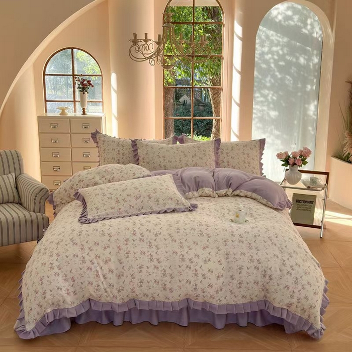 91家纺网 家纺一手货源 找家纺 大麦家纺 2025年新款法式亲肤棉床盖四件套 紫苑