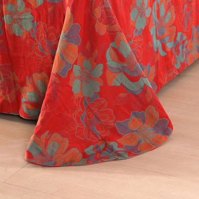 91家纺网 家纺一手货源 找家纺 双层纱家居 2025新款深色系列双层纱四件套 花开富贵