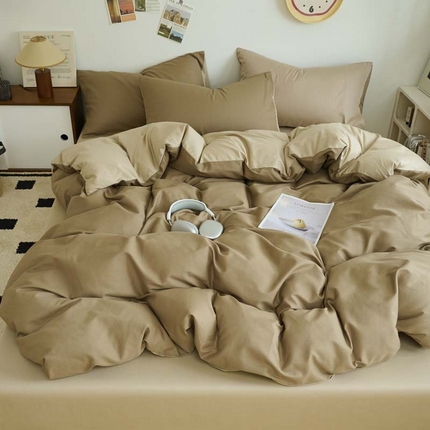 91家纺网 家纺一手货源 找家纺 鑫琪莱家纺 2025双拼色水洗棉四件套深咖浅咖