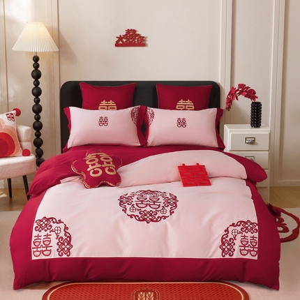 91家纺网 家纺一手货源 找家纺 （总）甜咪咪婚庆 2025新款婚庆结婚小清新四件套多件套新疆棉热卖爆款3.12