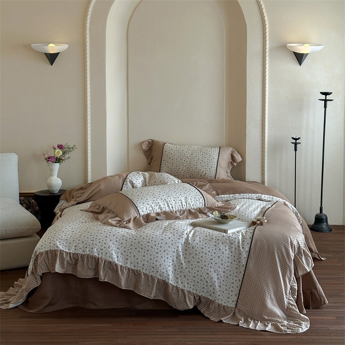 91家纺网 家纺一手货源 找家纺 （总）名品优仓 2025新款纯棉水洗棉双层纱提花韩版花边四件套 旧梦