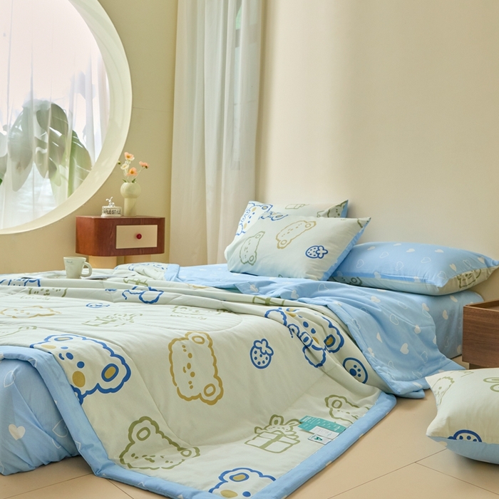 91家纺网 家纺一手货源 找家纺 珂博家纺2025新款亲肤全棉印花夏被 奶油布丁