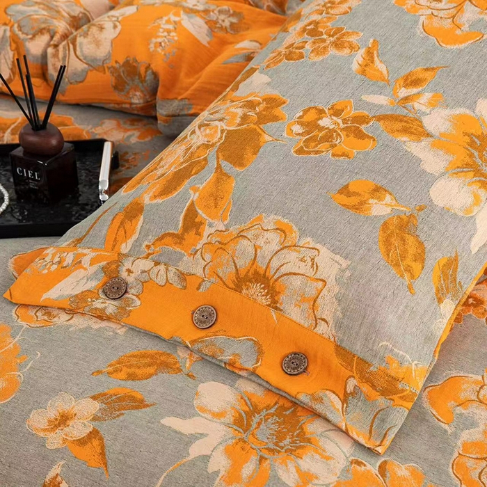 91家纺网 家纺一手货源 找家纺 双层纱家居 2025新款浅色系列双层纱四件套 金玉满堂黄