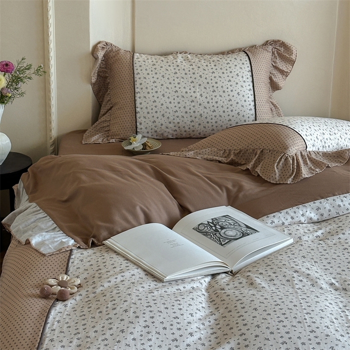 91家纺网 家纺一手货源 找家纺 （总）名品优仓 2025新款纯棉水洗棉双层纱提花韩版花边四件套 旧梦