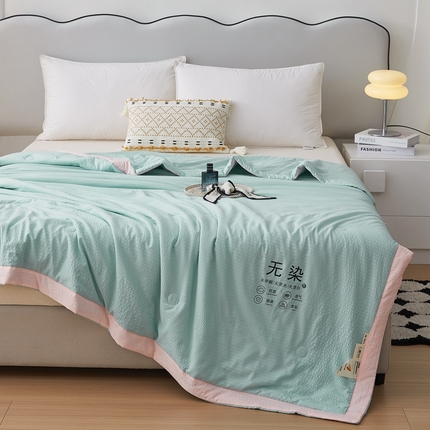  2025新款A类无染原棉大豆被夏被夏凉被空调被子 竹青绿-粉边