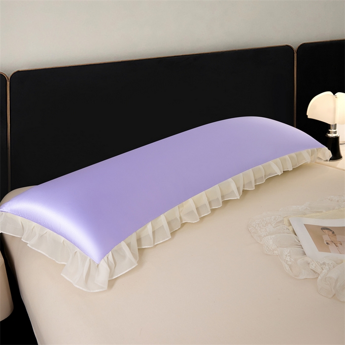 91家纺网 家纺一手货源 找家纺 梦舒羽 2025新款公主风夏季冰丝枕套双人情侣枕头套加长枕芯套1.5m内胆套 花边款-雪青色 