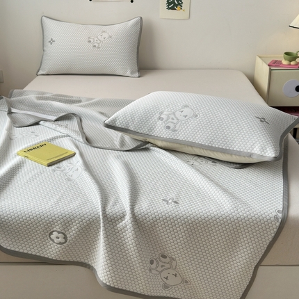 席佬大  2025新款提花冰豆豆凉席三件套 灰色