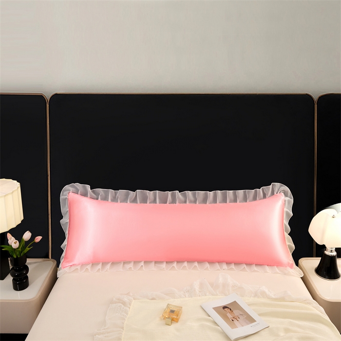 91家纺网 家纺一手货源 找家纺 梦舒羽 2025新款公主风夏季冰丝枕套双人情侣枕头套加长枕芯套1.5m内胆套 花边款-玉色