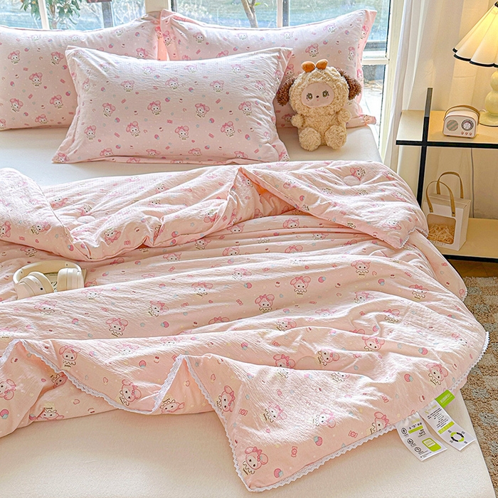 91家纺网 家纺一手货源 找家纺 创优  2025新款有氧双层纱小清新印花小花边夏被夏凉被可机洗空调被子被芯 小美冰激凌