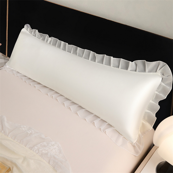 91家纺网 家纺一手货源 找家纺 梦舒羽 2025新款公主风夏季冰丝枕套双人情侣枕头套加长枕芯套1.5m内胆套 花边款-珍珠白