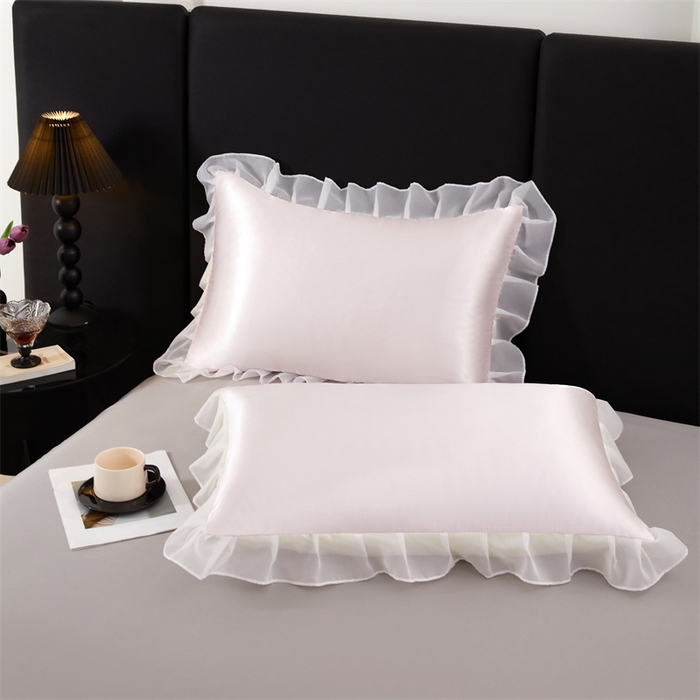 91家纺网 家纺一手货源 找家纺 梦舒羽 2025新款公主风夏季冰丝枕套单人一对装可水洗花边枕头套宿舍48x74cm枕芯套枕头套 花边款-淡雅玉