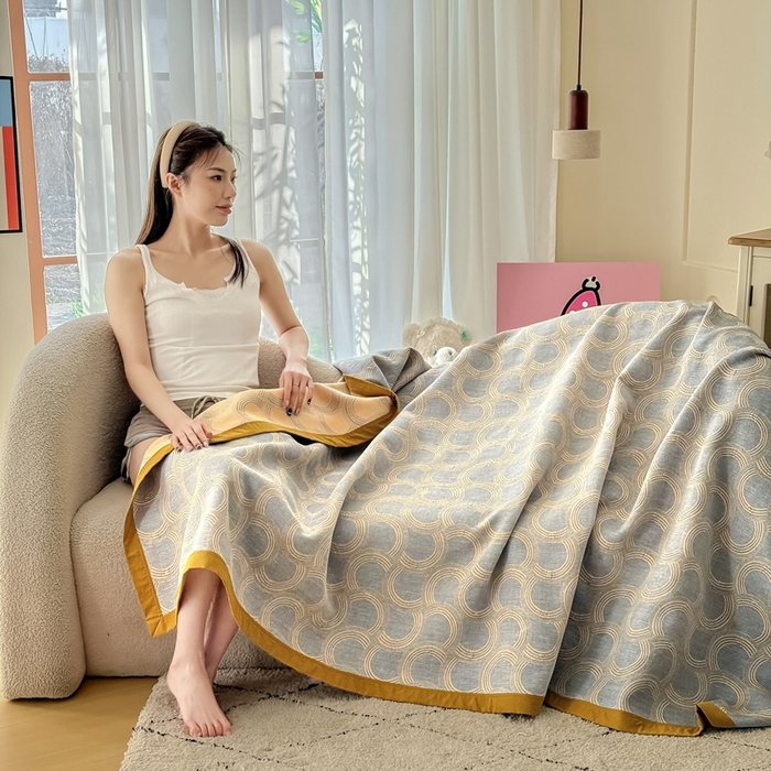 91家纺网 家纺一手货源 找家纺 棠薇家纺2025新款简约风多功能纱布盖毯纱布毯子毛巾被床盖沙发巾单毯枕巾枕套三件套 半夏