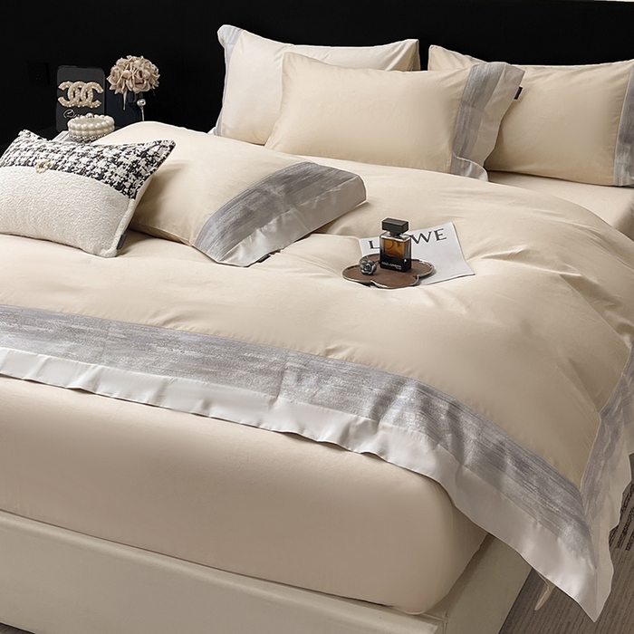 91家纺网 家纺一手货源 找家纺 春夏A类长绒棉夹棉床盖床笠四件套全棉纯棉纯色绗绣四季款保护罩高级感床上用品 瑾雅-束缦杏