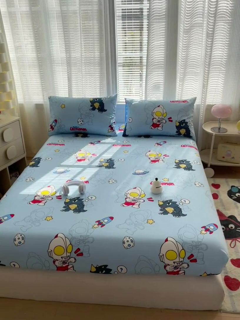 91家纺网 家纺一手货源 找家纺 名兮家居 2025新款正版授权经典奥特曼-三丽鸥全棉印花床笠 奥特勇士
