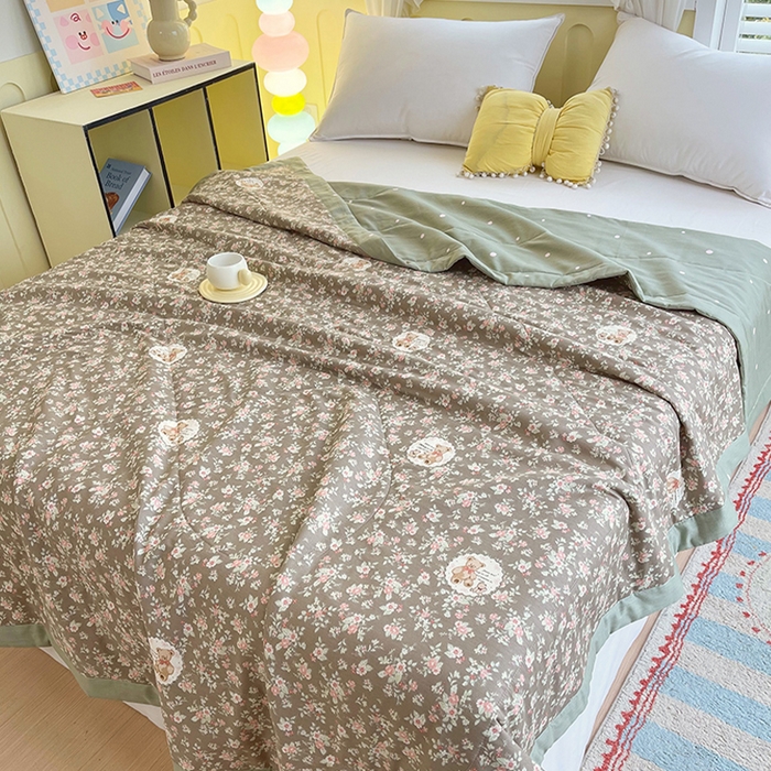 91家纺网 家纺一手货源 找家纺  2025新款A类全棉棉花夏被纯棉夏被 被子被芯 清茶小熊