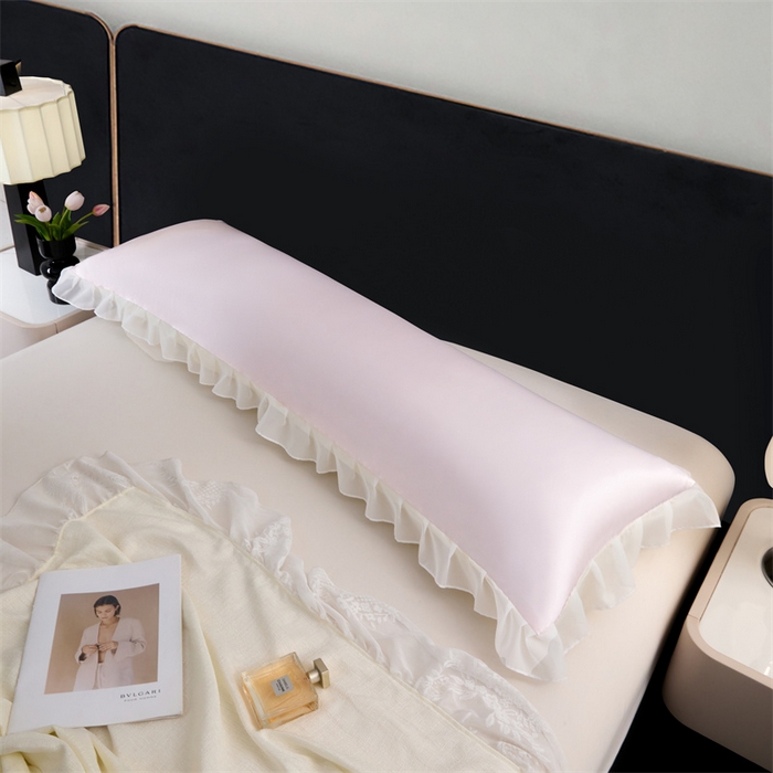 91家纺网 家纺一手货源 找家纺 梦舒羽 2025新款公主风夏季冰丝枕套双人情侣枕头套加长枕芯套1.5m内胆套 花边款-淡雅玉