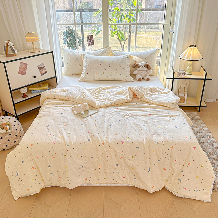 91家纺网 家纺一手货源 找家纺 创优  2025新款有氧双层纱小清新印花小花边夏被夏凉被可机洗空调被子被芯 小芝士