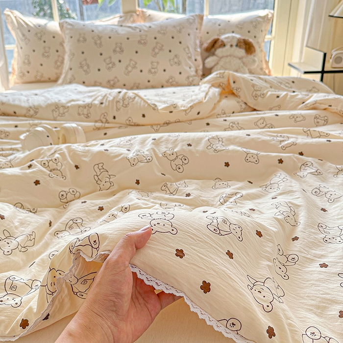 91家纺网 家纺一手货源 找家纺 创优  2025新款有氧双层纱小清新印花小花边夏被夏凉被可机洗空调被子被芯 小熊院长