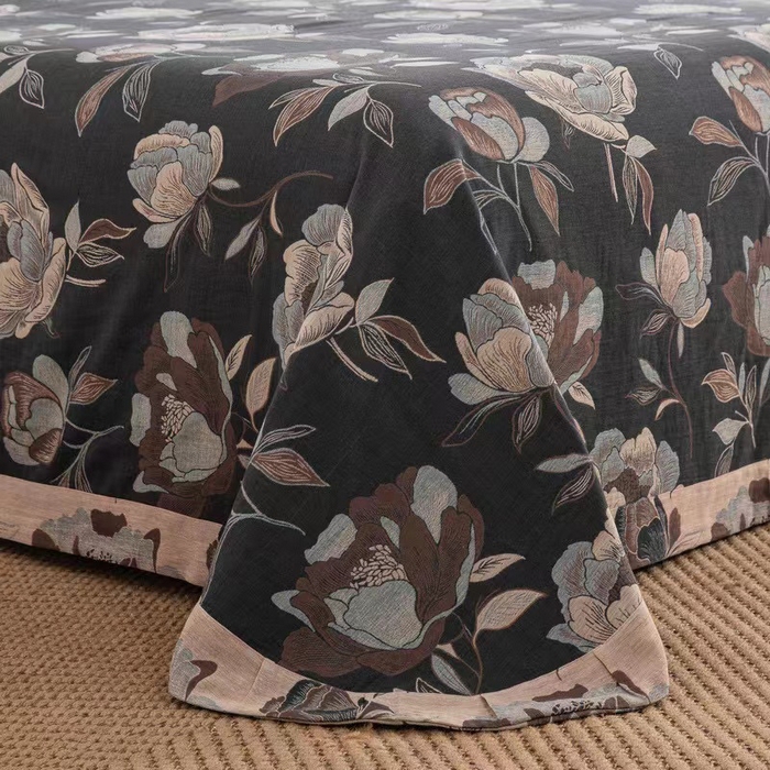 91家纺网 家纺一手货源 找家纺 双层纱家居 2025新款深色系列双层纱四件套 黑茶