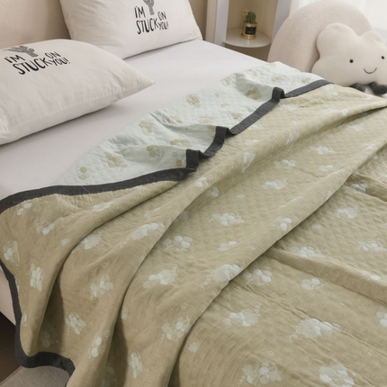  2025新款a类全棉三层纱多功能毛巾被盖毯床单夏被空调被 葡萄浅米