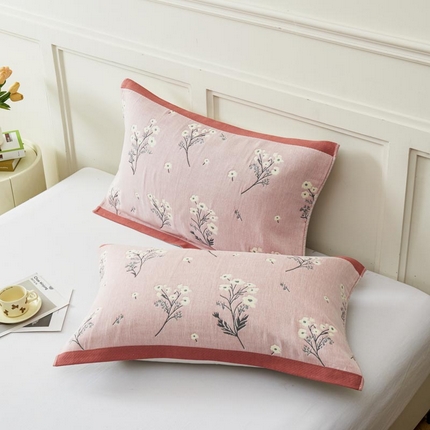 2025新款纯棉加厚精梳棉纱布枕巾 慕朵-粉色 52*78cm/对