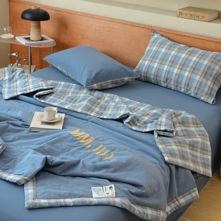 91家纺网 家纺一手货源 找家纺 寐眠2025新款全棉水洗棉刺绣夏被【夏被四件套】 冰晶苍蓝