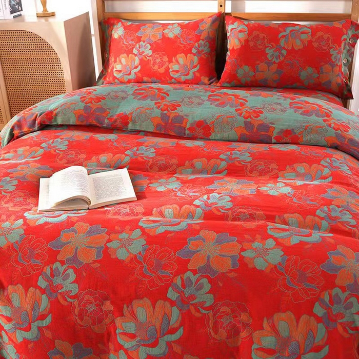 91家纺网 家纺一手货源 找家纺 双层纱家居 2025新款深色系列双层纱四件套 花开富贵