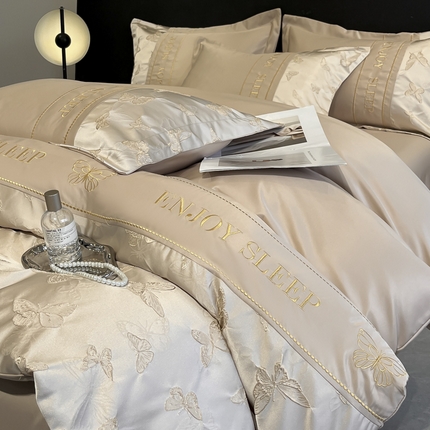 金阳光家纺 2025新款金丝提花浮雕水洗天丝四件套 福蝶-香槟
