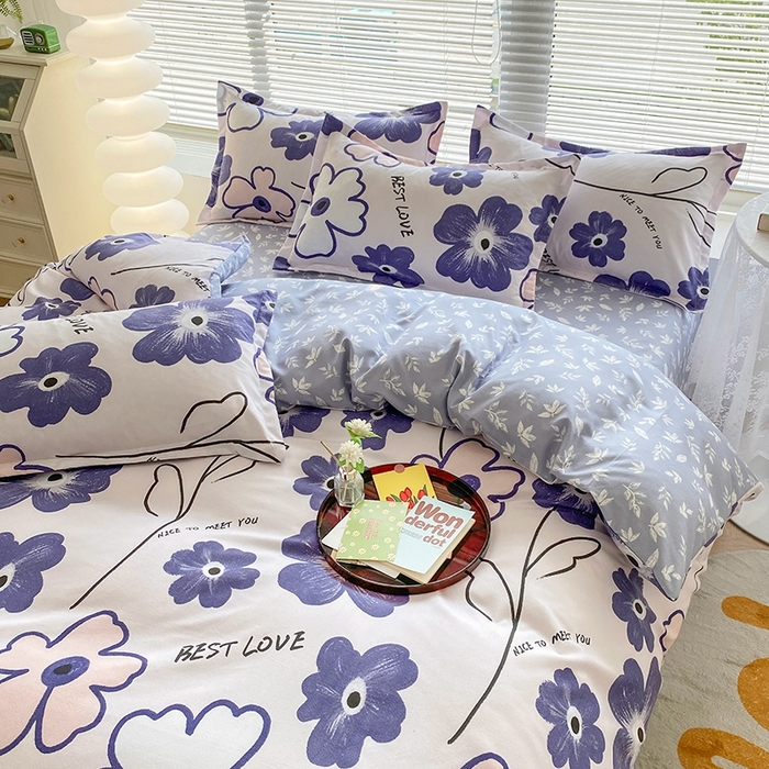 91家纺网 家纺一手货源 找家纺 2025新款亲肤磨毛四件套 浅浅花香