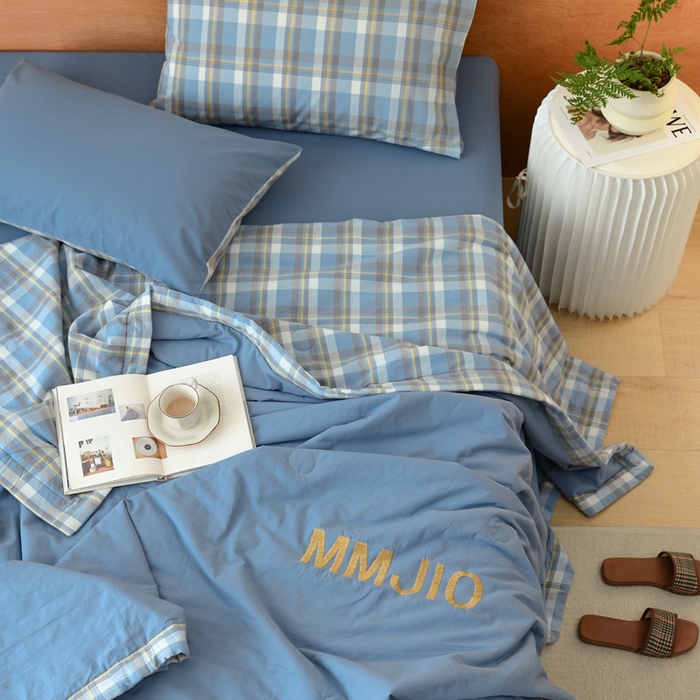 91家纺网 家纺一手货源 找家纺 寐眠2025新款全棉水洗棉刺绣夏被【夏被四件套】 冰晶苍蓝