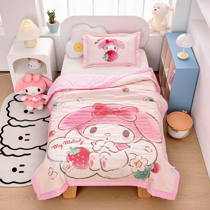 91家纺网 家纺一手货源 找家纺 乐秀家纺 2025新款三丽鸥全棉纯棉儿童夏被夏凉被空调被 花朵美乐蒂