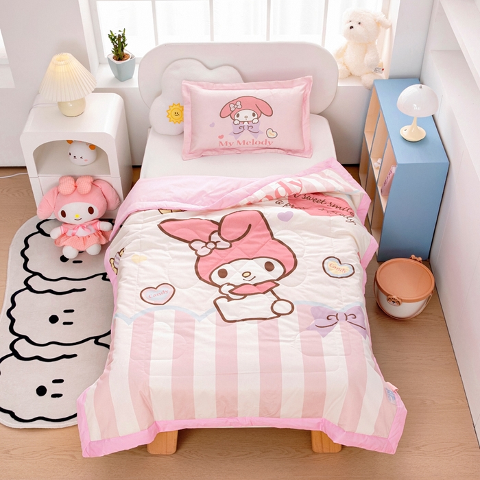 91家纺网 家纺一手货源 找家纺 乐秀家纺 2025新款三丽鸥全棉纯棉儿童夏被夏凉被空调被 爱心美乐蒂