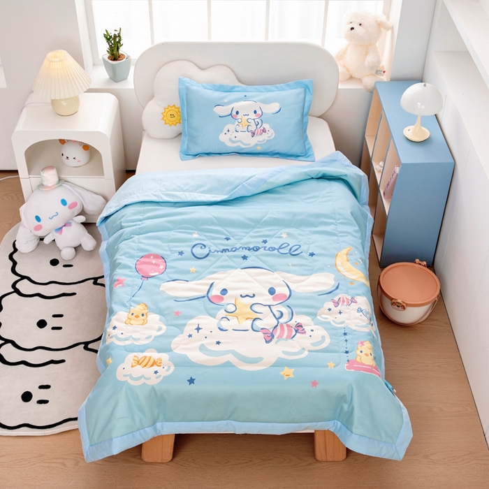 91家纺网 家纺一手货源 找家纺 乐秀家纺 2025新款三丽鸥全棉纯棉儿童夏被夏凉被空调被 云朵玉桂狗