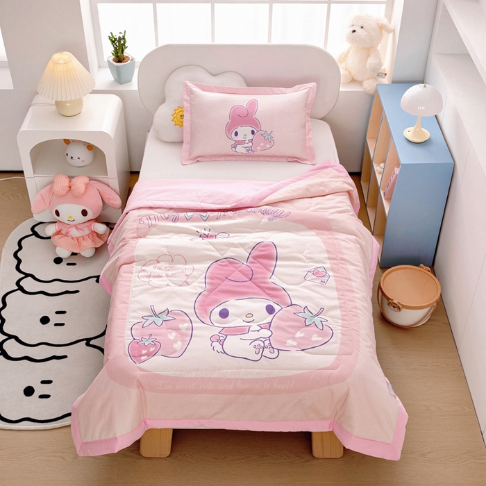 91家纺网 家纺一手货源 找家纺 乐秀家纺 2025新款三丽鸥全棉纯棉儿童夏被夏凉被空调被 天使美乐蒂