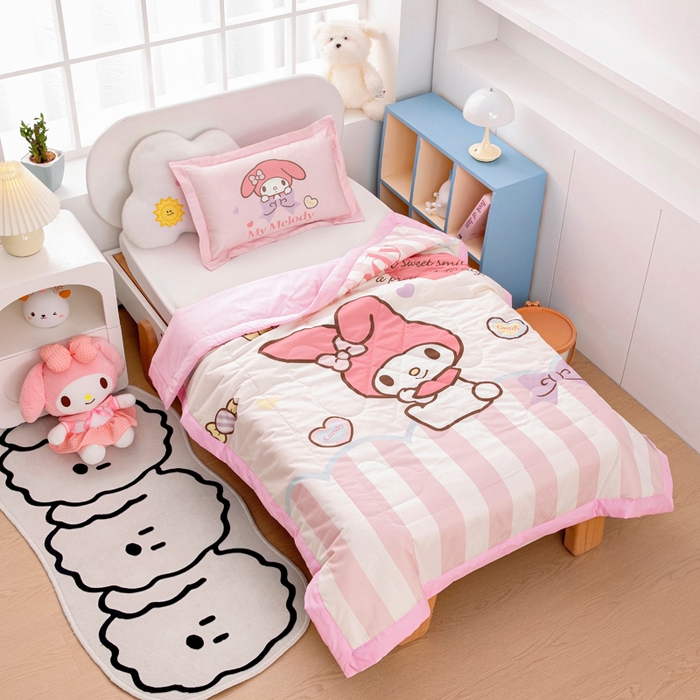 91家纺网 家纺一手货源 找家纺 乐秀家纺 2025新款三丽鸥全棉纯棉儿童夏被夏凉被空调被 爱心美乐蒂