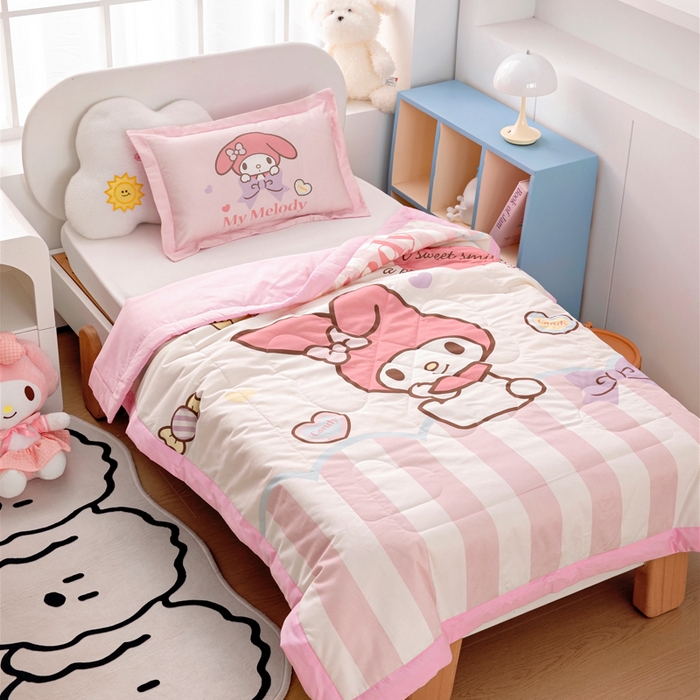 91家纺网 家纺一手货源 找家纺 乐秀家纺 2025新款三丽鸥全棉纯棉儿童夏被夏凉被空调被 爱心美乐蒂