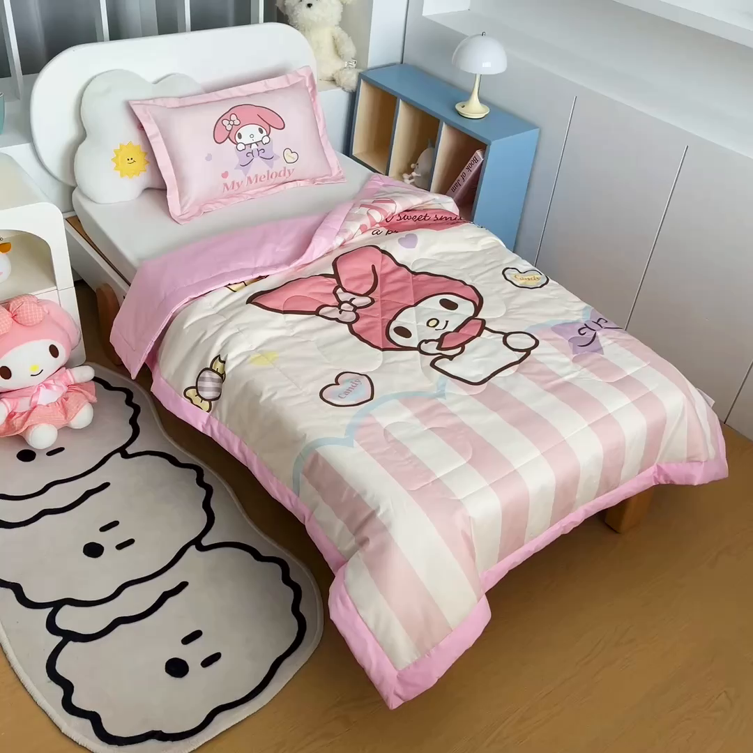 91家纺网 家纺一手货源 找家纺 乐秀家纺 2025新款三丽鸥全棉纯棉儿童夏被夏凉被空调被 爱心美乐蒂