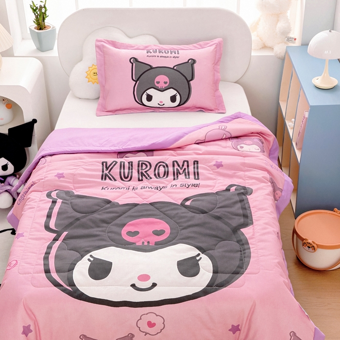 91家纺网 家纺一手货源 找家纺 乐秀家纺 2025新款三丽鸥全棉纯棉儿童夏被夏凉被空调被 黑酷使者