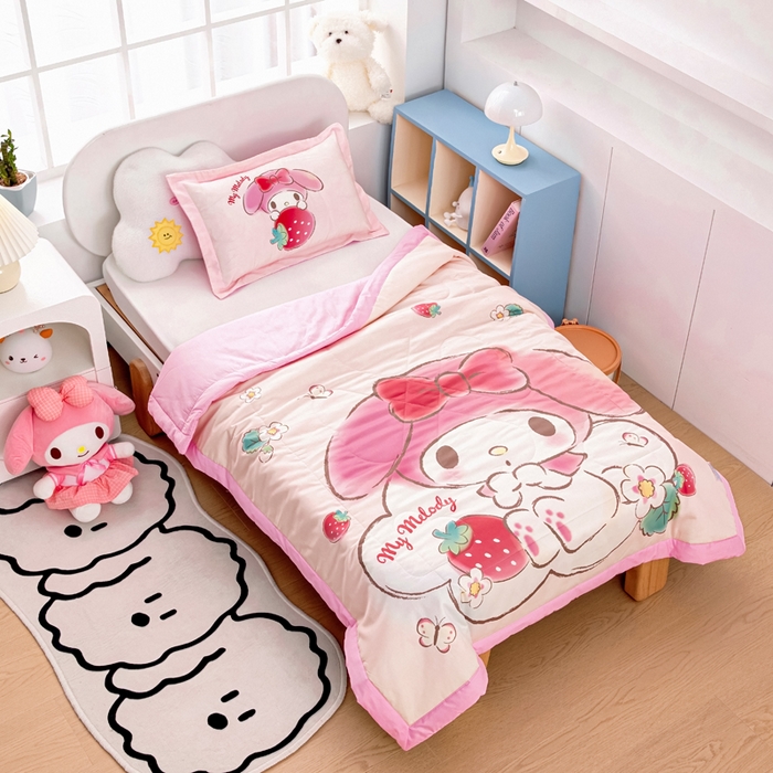 91家纺网 家纺一手货源 找家纺 乐秀家纺 2025新款三丽鸥全棉纯棉儿童夏被夏凉被空调被 花朵美乐蒂