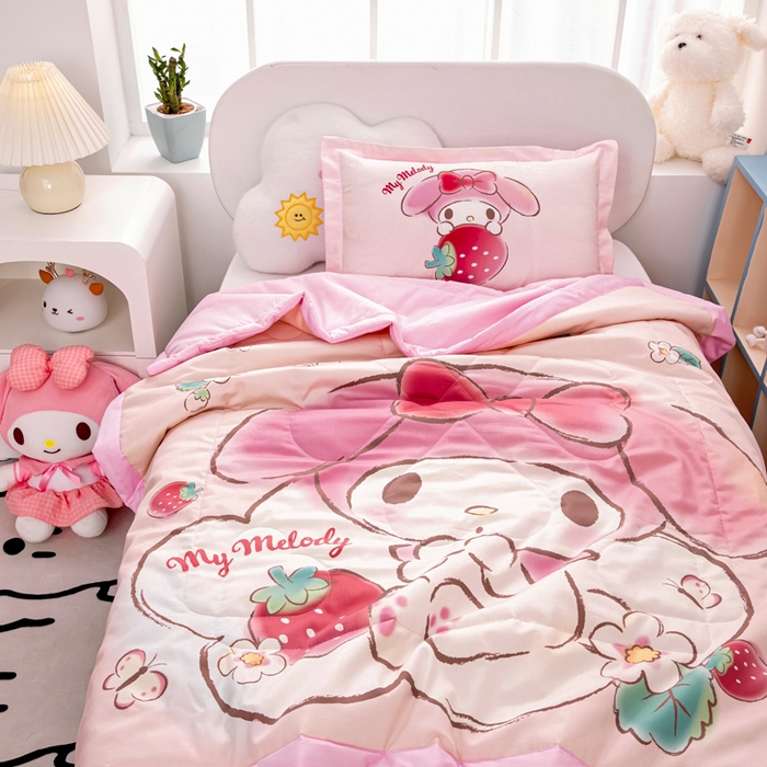 91家纺网 家纺一手货源 找家纺 乐秀家纺 2025新款三丽鸥全棉纯棉儿童夏被夏凉被空调被 花朵美乐蒂