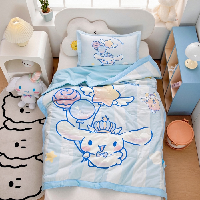 91家纺网 家纺一手货源 找家纺 乐秀家纺 2025新款三丽鸥全棉纯棉儿童夏被夏凉被空调被 快乐玉桂狗