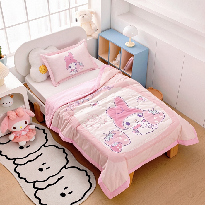 91家纺网 家纺一手货源 找家纺 乐秀家纺 2025新款三丽鸥全棉纯棉儿童夏被夏凉被空调被 天使美乐蒂