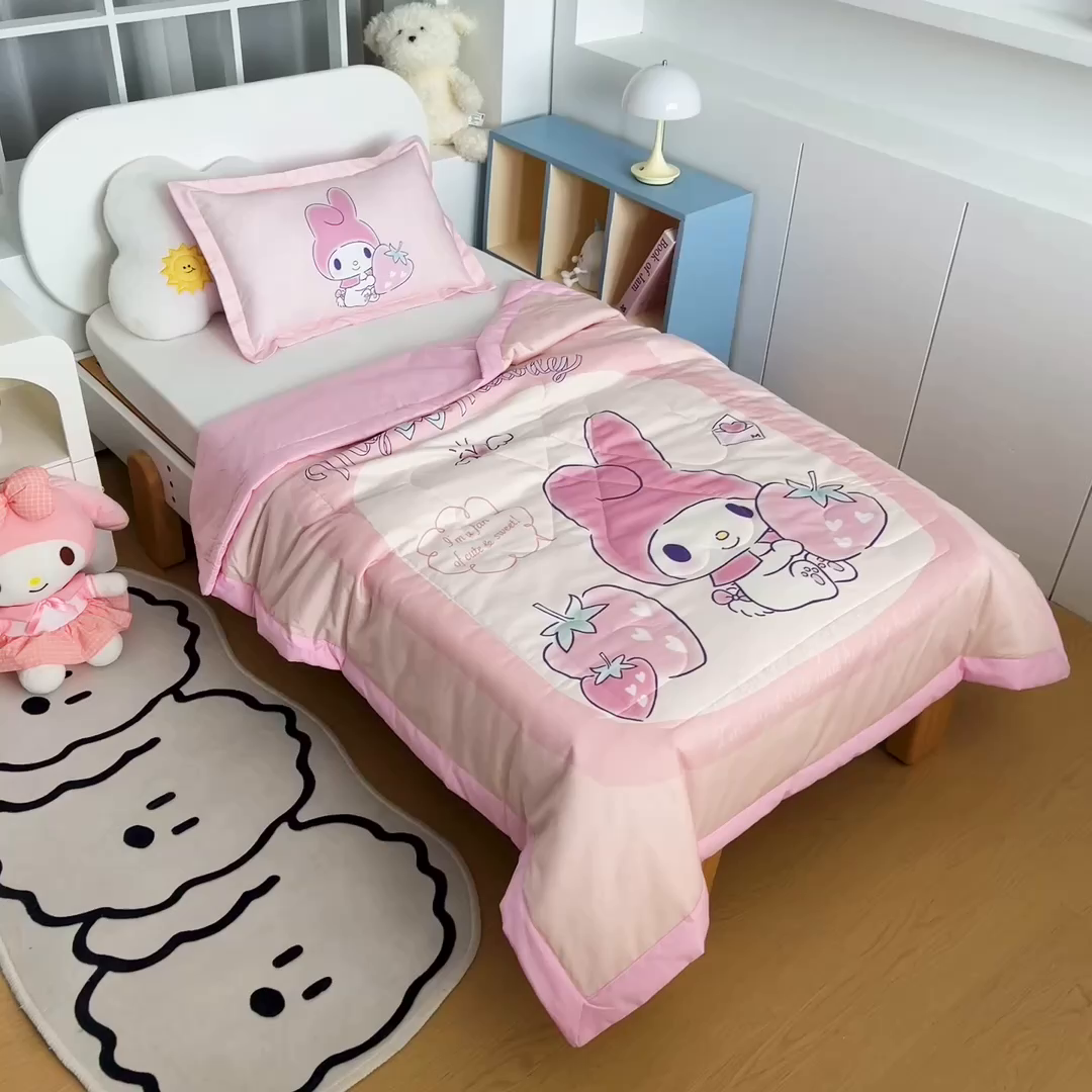 91家纺网 家纺一手货源 找家纺 乐秀家纺 2025新款三丽鸥全棉纯棉儿童夏被夏凉被空调被 天使美乐蒂