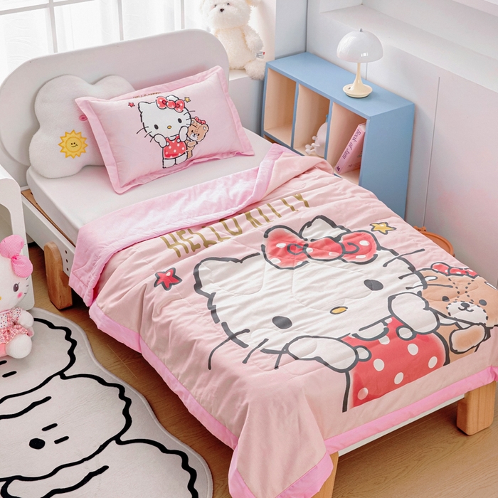 91家纺网 家纺一手货源 找家纺 乐秀家纺 2025新款三丽鸥全棉纯棉儿童夏被夏凉被空调被 小熊KT