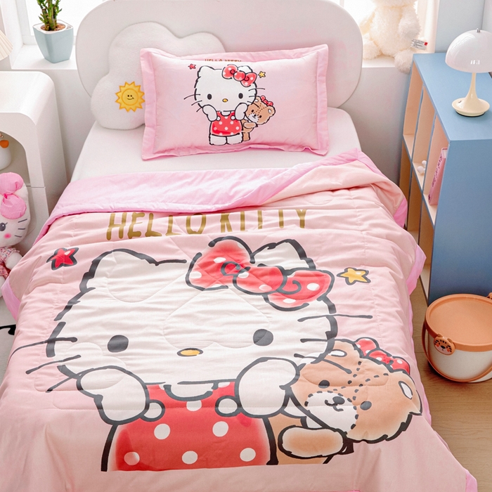 91家纺网 家纺一手货源 找家纺 乐秀家纺 2025新款三丽鸥全棉纯棉儿童夏被夏凉被空调被 小熊KT