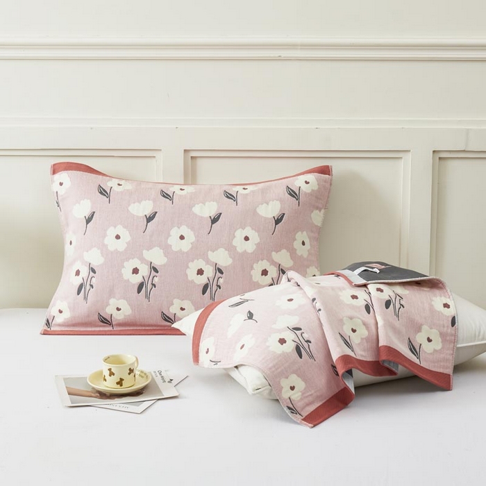 91家纺网 家纺一手货源 找家纺 2025新款纯棉加厚精梳棉纱布枕巾 夏至-粉 52*78cm/对